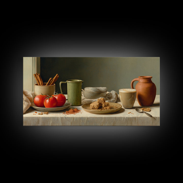 Cinnamon Sticks and Cappuccino Foam Still Life Framed Canvas Print, Coffee Shop Art, Statement Artwork, Cafe Decor, Cafe, CSA-2x1-20