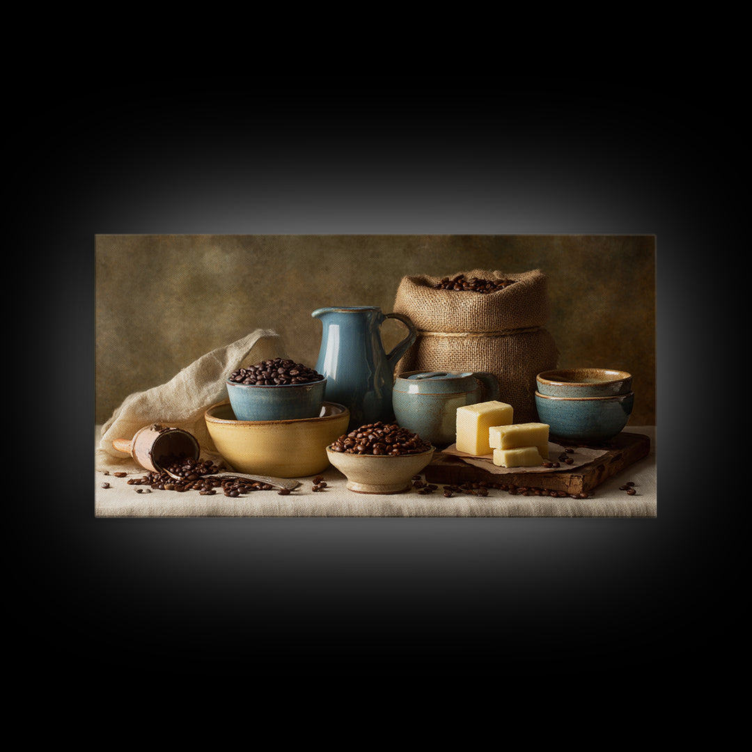 Coffee Beans and Burlap Sack Still Life Canvas Print, Coffee Shop Art, Textured Painting, Cafe Decor, Fine Art, Cafe, CSA-2x1-22