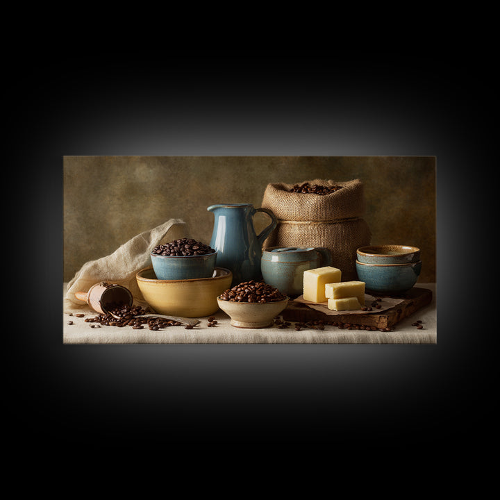 Coffee Beans and Burlap Sack Still Life Canvas Print, Coffee Shop Art, Textured Painting, Cafe Decor, Fine Art, Cafe, CSA-2x1-22