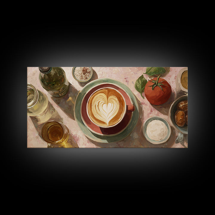 Latte Art Heart Seen from Above Framed Canvas Print, Coffee Shop Art, Minimalist Decor, Cafe Decor, Cafe, Kitchen Wall Art, CSA-2x1-24