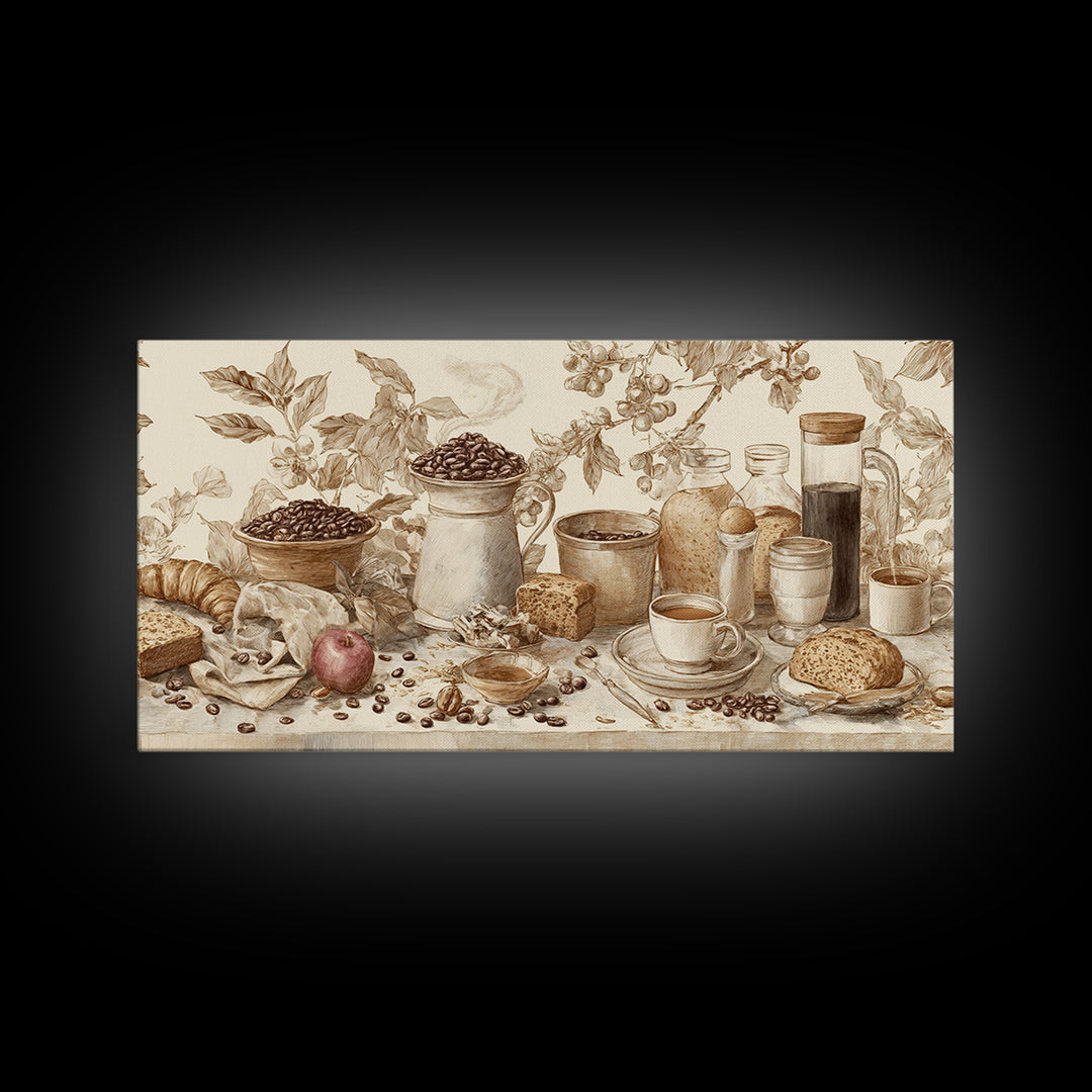 Coffee Bean Pattern Framed Canvas Print, Coffee Shop Art, Wall Art, Cafe Decor, Oil Painting, Cafe, Farmhouse Decor, CSA-2x1-35