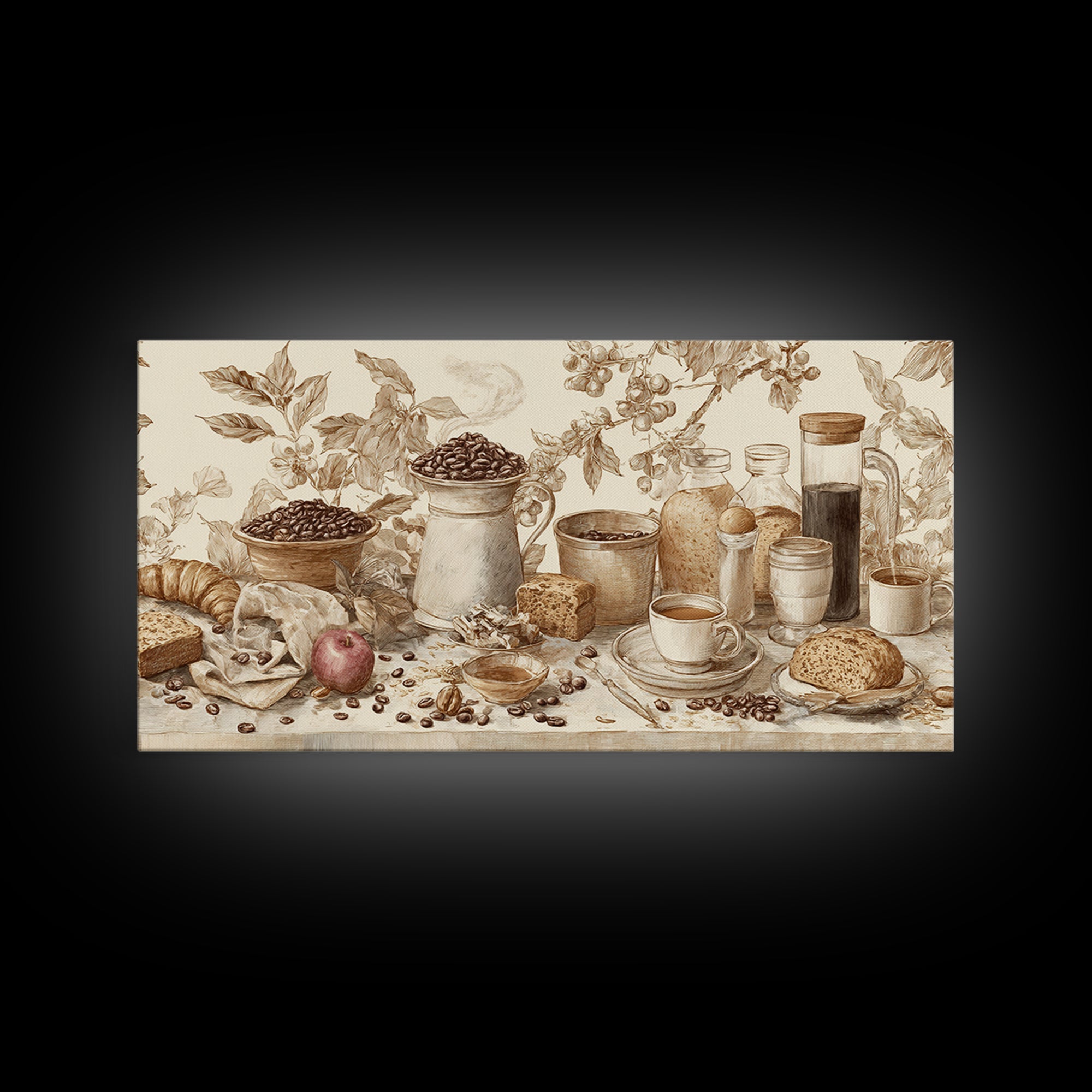 Coffee Bean Pattern Framed Canvas Print, Coffee Shop Art, Wall Art, Cafe Decor, Oil Painting, Cafe, Farmhouse Decor, CSA-2x1-35