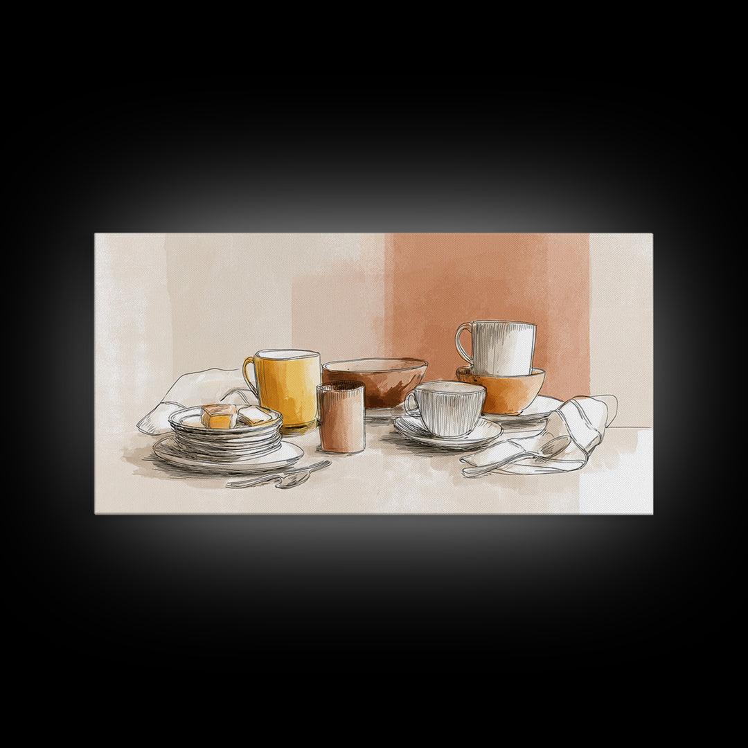 Minimal Line Art of a Cup and Framed Canvas Print, Coffee Shop Art, Luxury Decor, Cafe Decor, Abstract Art, Cafe, CSA-2x1-38
