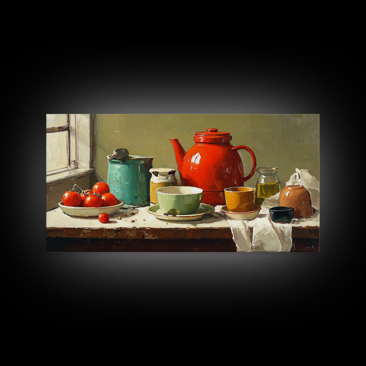 Mid Century Coffee Pot Framed Canvas Print, Coffee Shop Art, Room Decor, Cafe Decor, Fine Art, Cafe, Canvas Wall Art, CSA-2x1-42