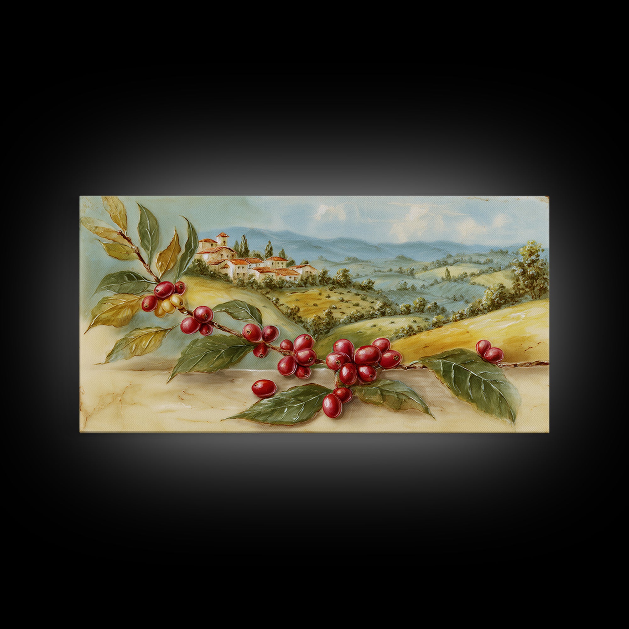 Coffee Farm Landscape Framed Canvas Print, Coffee Shop Art, Canvas Wall Art, Cafe Decor, Oil Painting, Cafe, Bedroom Wall Art, CSA-2x1-43