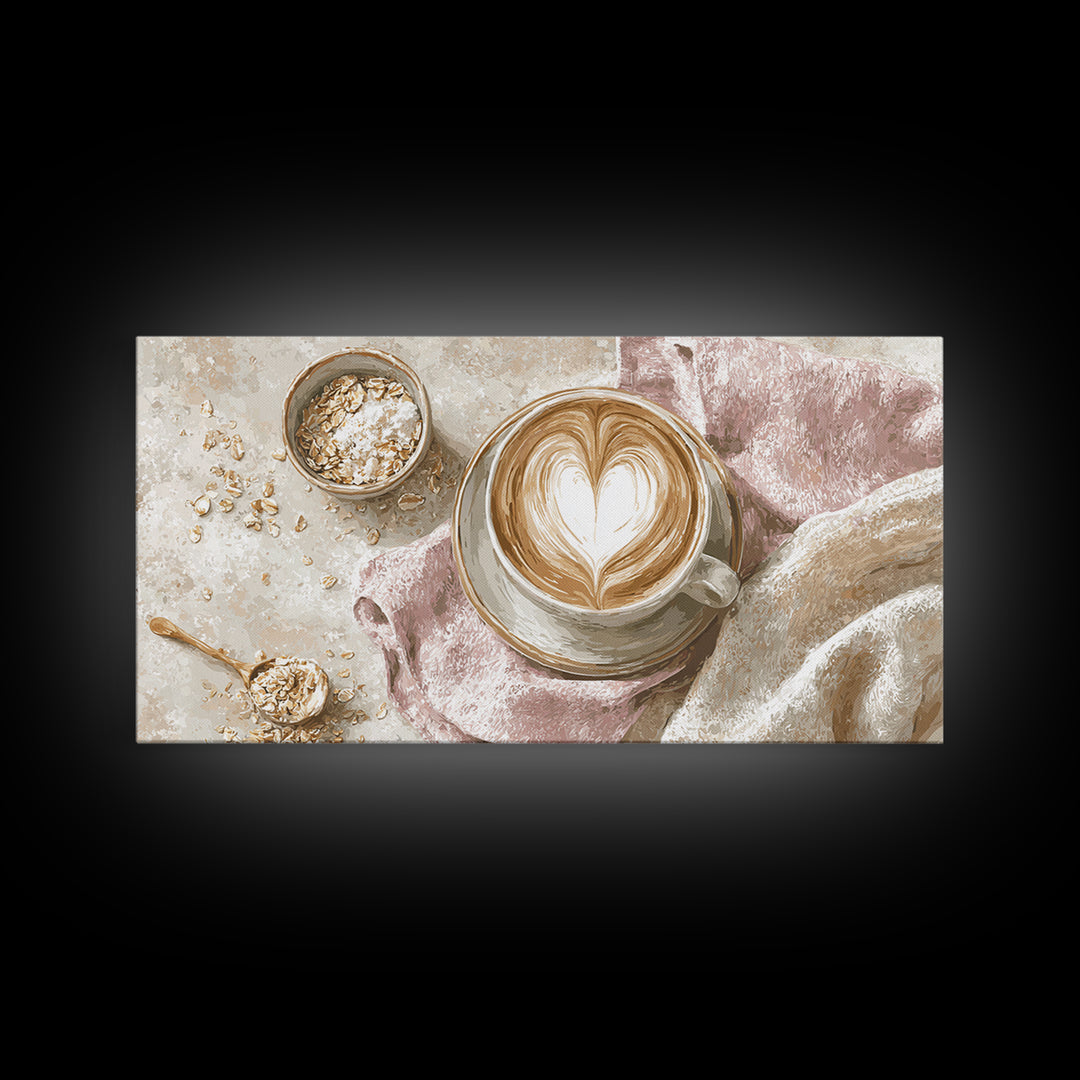 Latte Art Heart Seen from Above Canvas Print, Coffee Shop Art, Art Print, Cafe Decor, Fine Art, Cafe, Dark Academia Decor, CSA-2x1-48