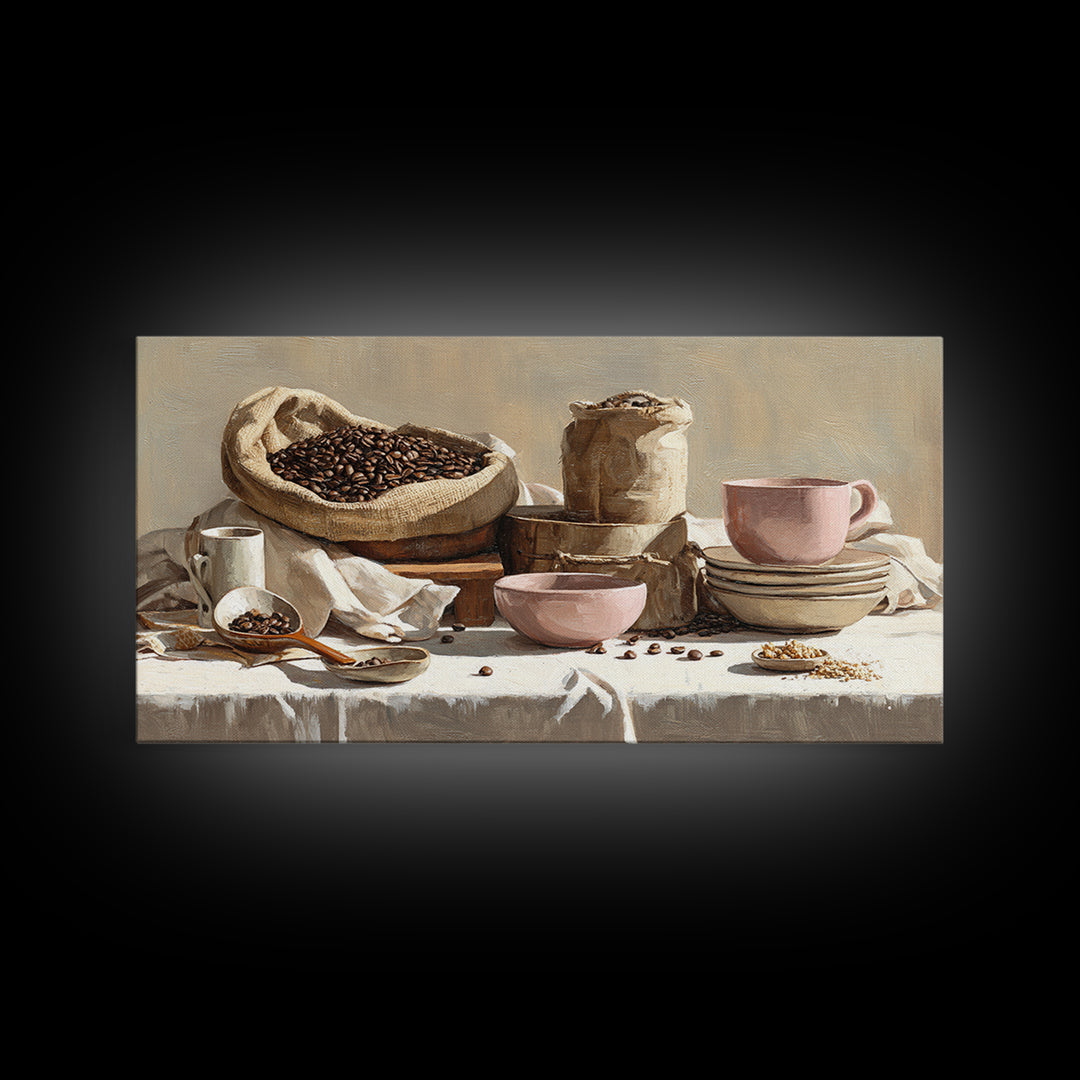 Coffee Beans and Burlap Sack Still Life Canvas Print, Coffee Shop Art, Canvas Wall Art, Cafe Decor, Cafe, Bedroom Wall Art, CSA-2x1-70