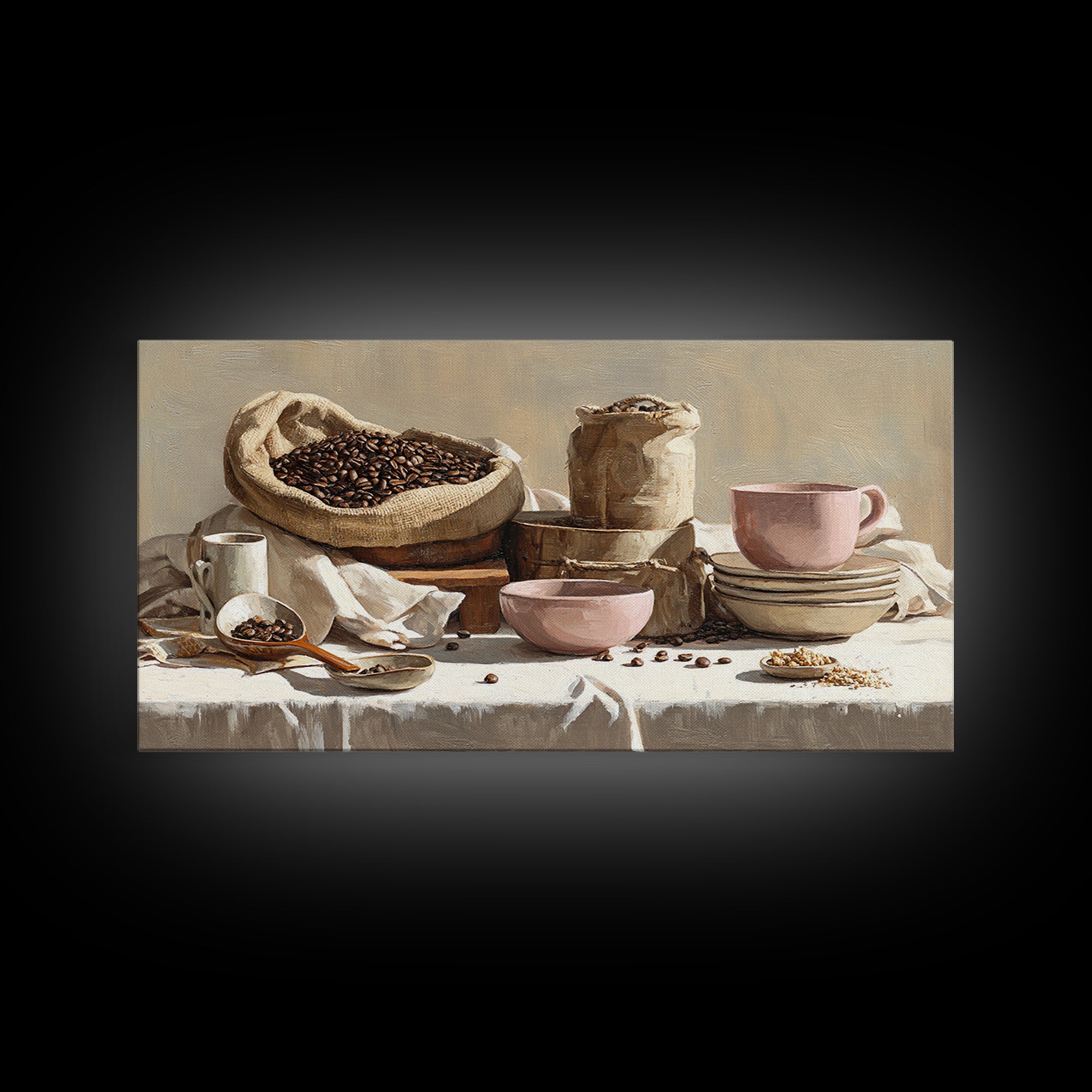 Coffee Beans and Burlap Sack Still Life Canvas Print, Coffee Shop Art, Canvas Wall Art, Cafe Decor, Cafe, Bedroom Wall Art, CSA-2x1-70