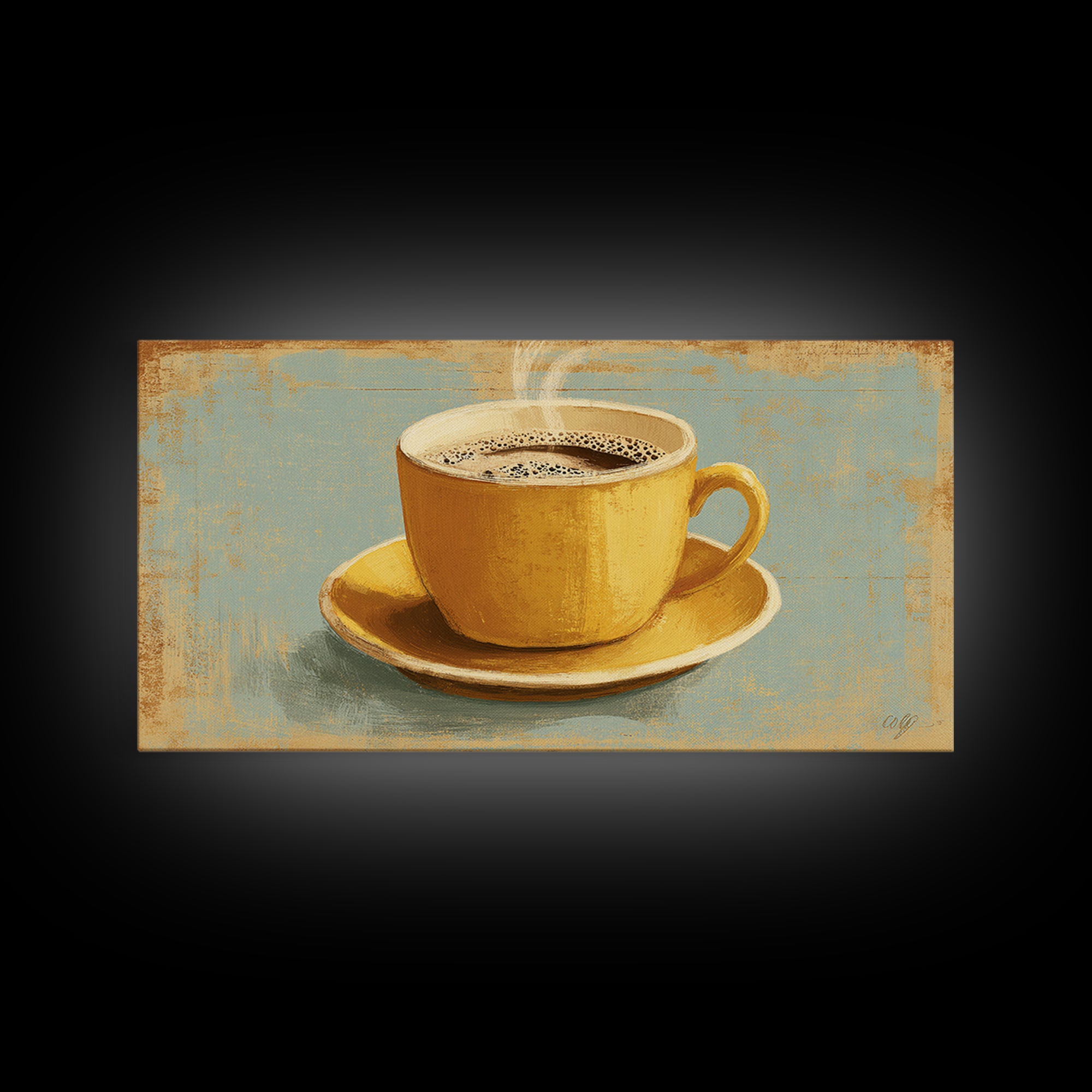 Retro Cafe Poster Coffee Cup Graphic Framed Canvas Print, Coffee Shop Art, Room Decor, Cafe Decor, Cafe, Canvas Wall Art, CSA-2x1-75