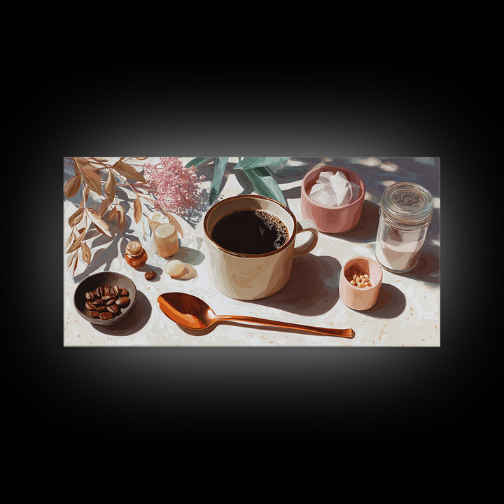 Moody Dark Roast Still Life Canvas Print, Coffee Shop Art, Dark Academia Decor, Cafe Decor, Fine Art, Cafe, Whimsical Art, CSA-2x1-76