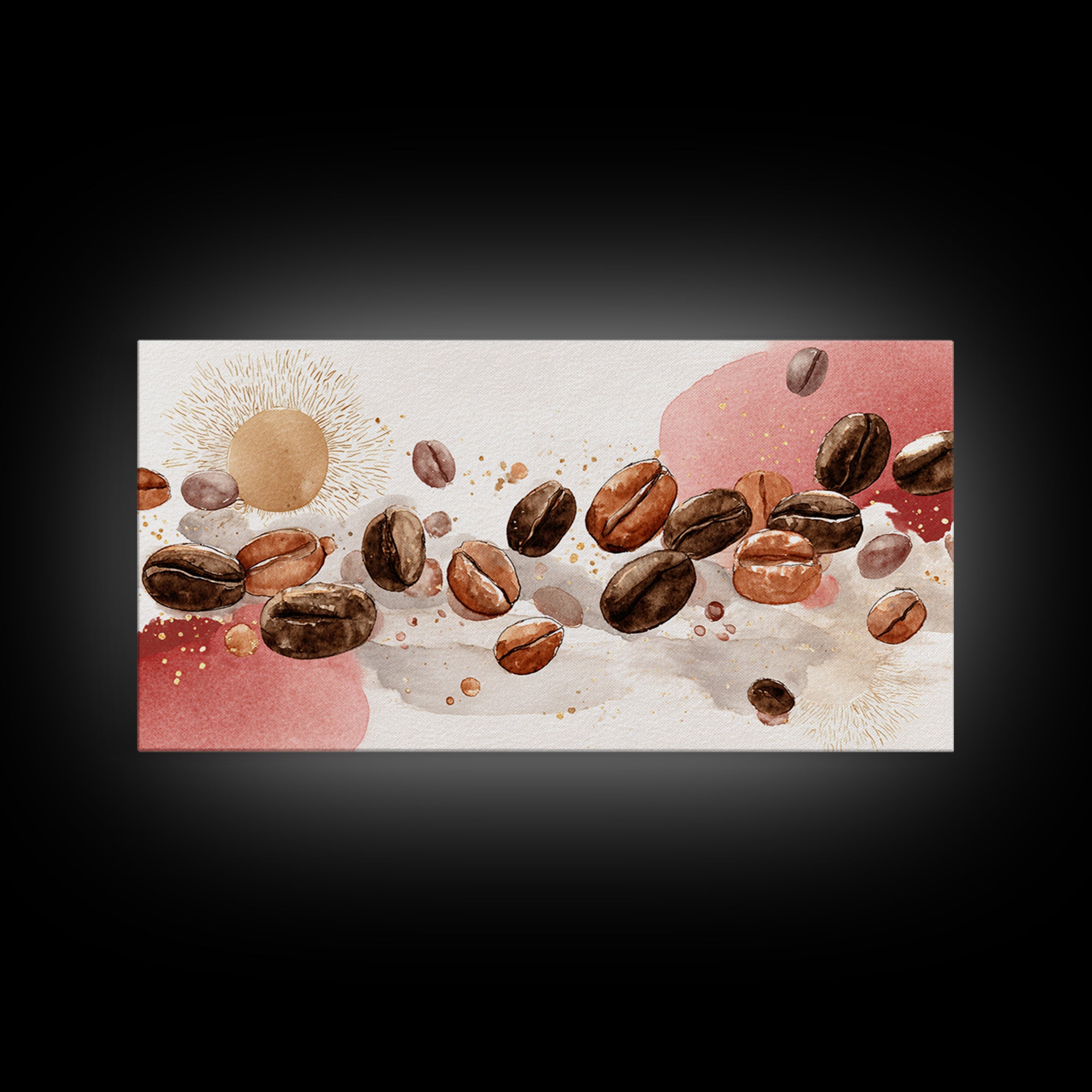 Roasted Beans Falling Through Dark Space Framed Canvas Print, Coffee Shop Art, Kitchen Art, Cafe Decor, Fine Art, Cafe, CSA-2x1-88