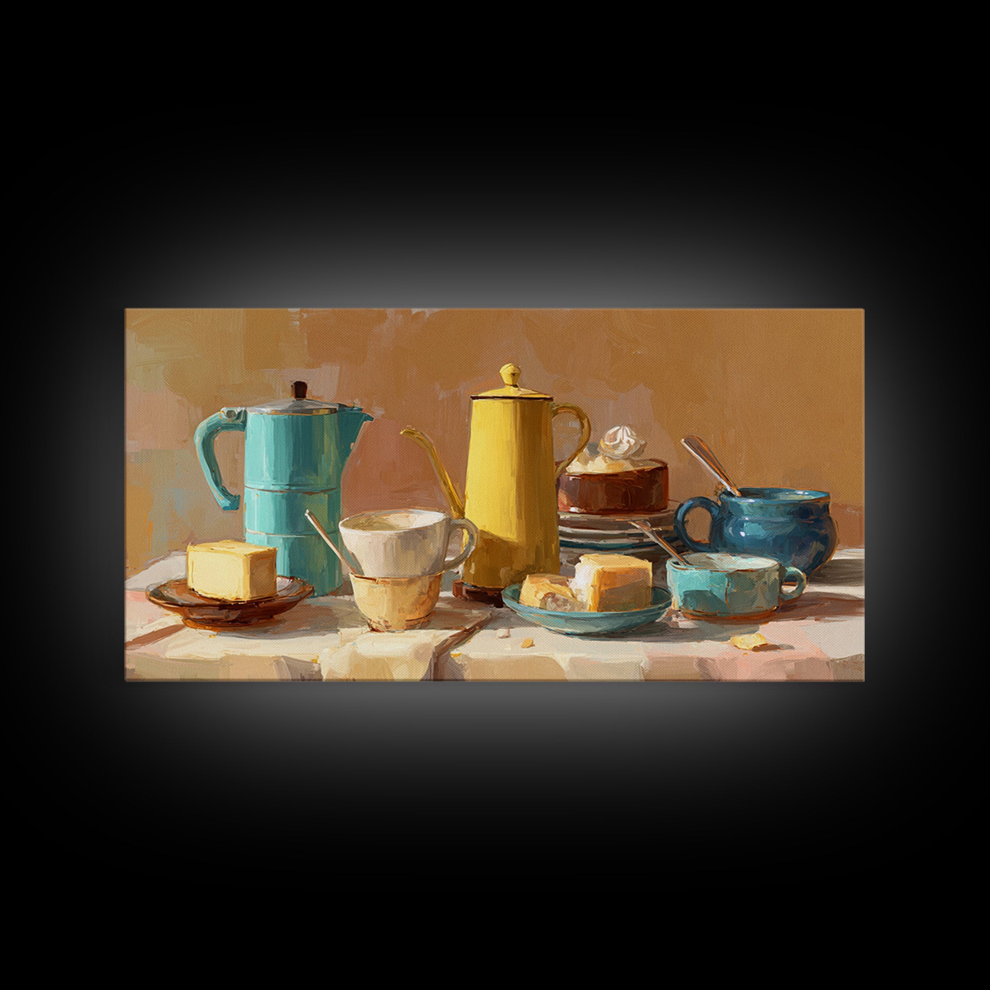 Mid Century Coffee Pot Framed Canvas Print, Coffee Shop Art, Digital Wall Art, Cafe Decor, Oil Painting, Cafe, Bedroom Wall Art, CSA-2x1-90