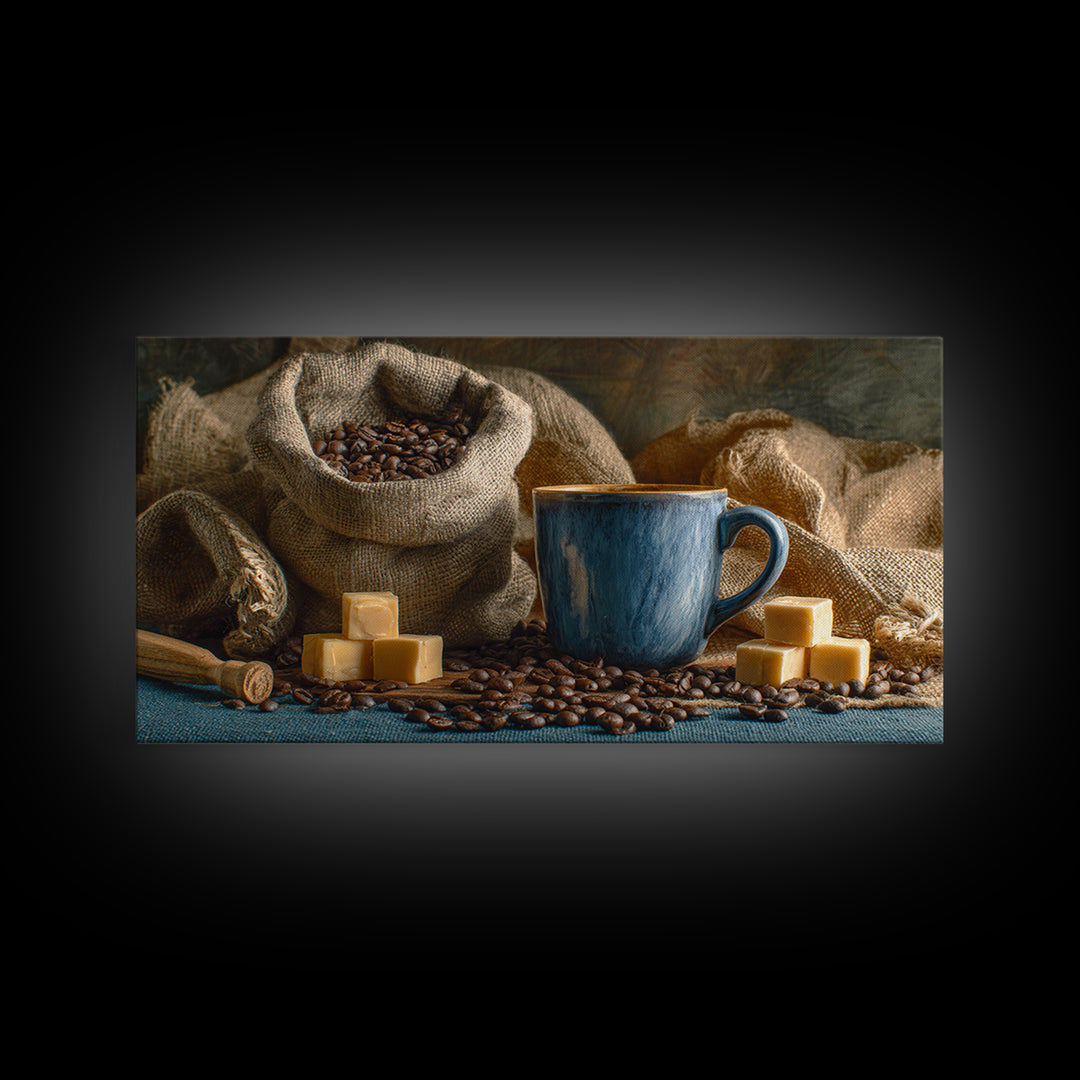 Coffee Beans and Burlap Sack Still Life Canvas Print, Coffee Shop Art, Canvas Wall Art, Cafe Decor, Cafe, Bedroom Wall Art, CSA-2x1-94