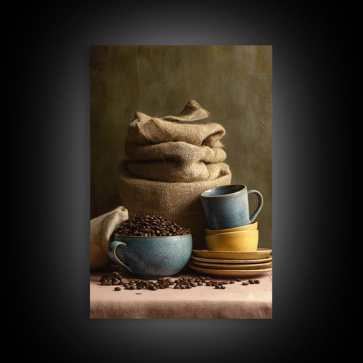 Coffee Beans and Burlap Sack Still Life Canvas Print, Coffee Shop Art, Contemporary Art, Cafe Decor, Cafe, Printable Art, CSA-2x3-10