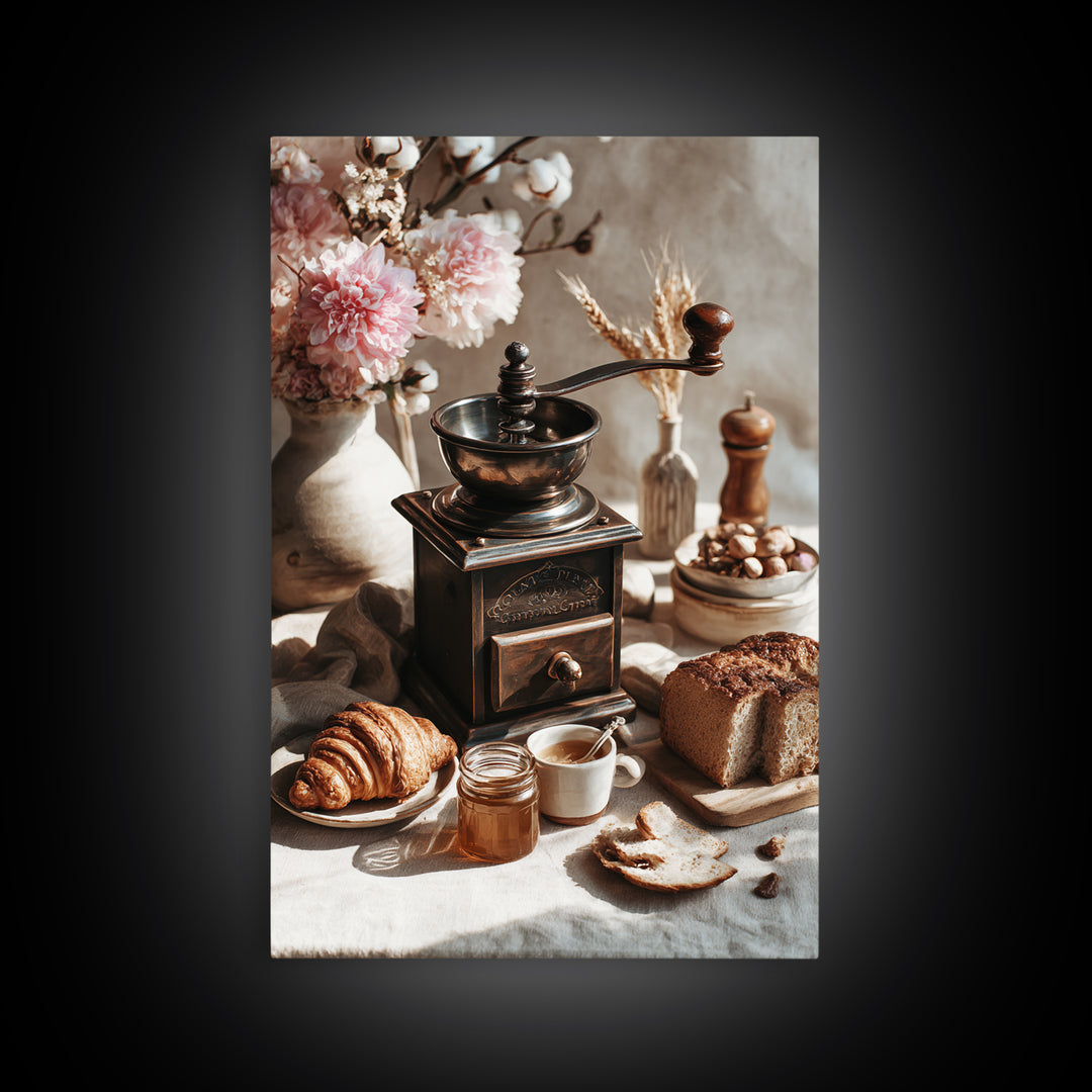Coffee Grinder Antique Still Life Framed Canvas Print, Coffee Shop Art, Kitchen Gift, Cafe Decor, Oil Painting, Cafe, CSA-2x3-20