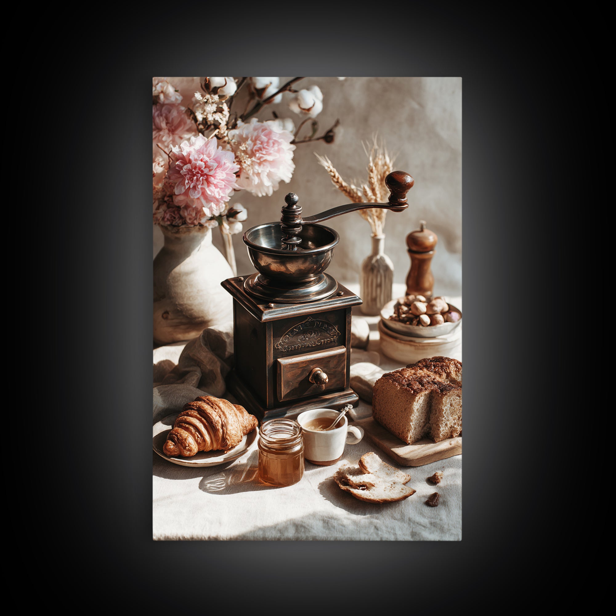 Coffee Grinder Antique Still Life Framed Canvas Print, Coffee Shop Art, Kitchen Gift, Cafe Decor, Oil Painting, Cafe, CSA-2x3-20