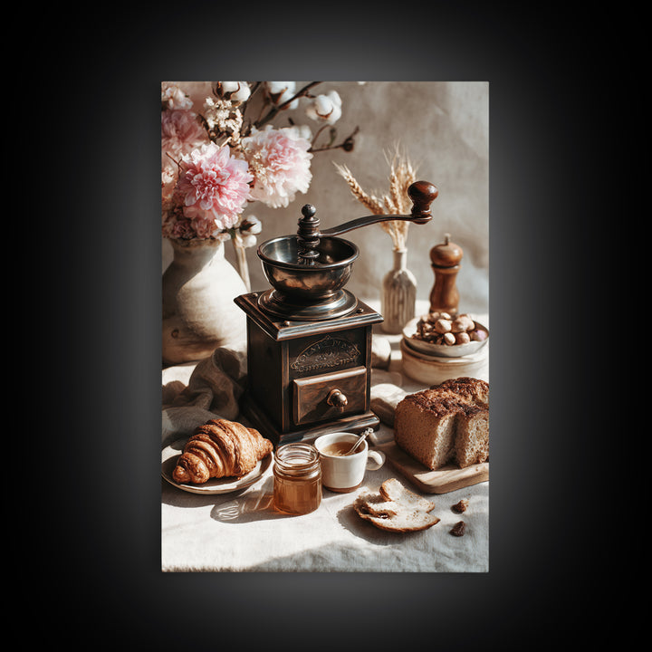Coffee Grinder Antique Still Life Framed Canvas Print, Coffee Shop Art, Kitchen Gift, Cafe Decor, Oil Painting, Cafe, CSA-2x3-20