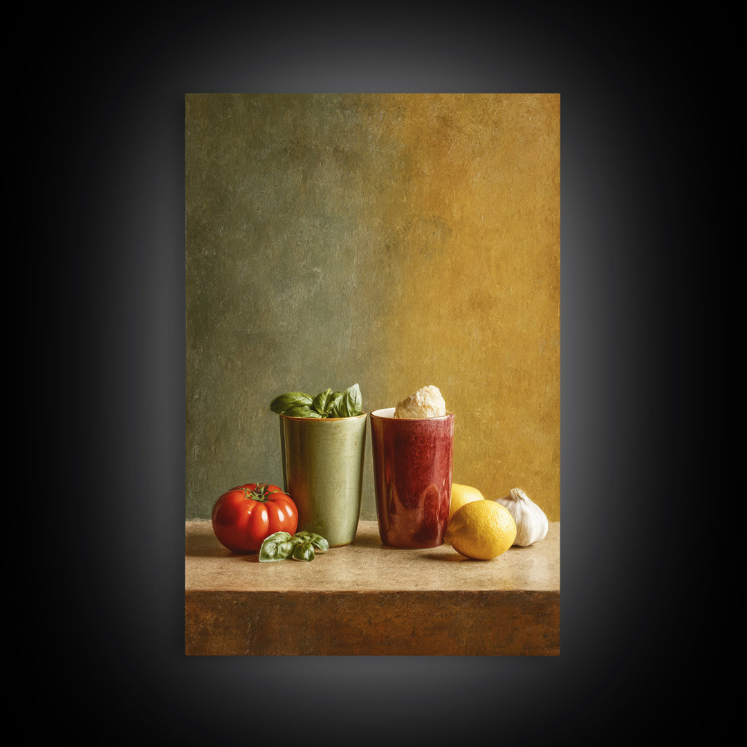 Two Cups Facing Each Other Framed Canvas Print, Coffee Shop Art, Digital Wall Art, Cafe Decor, Oil Painting, Cafe, CSA-2x3-21