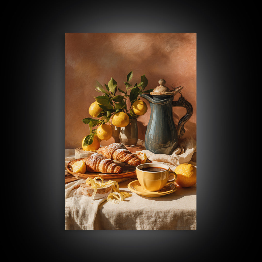 Sunlit Pastry and Coffee Arrangement Framed Canvas Print, Coffee Shop Art, Room Decor, Cafe Decor, Cafe, Canvas Wall Art, CSA-2x3-3