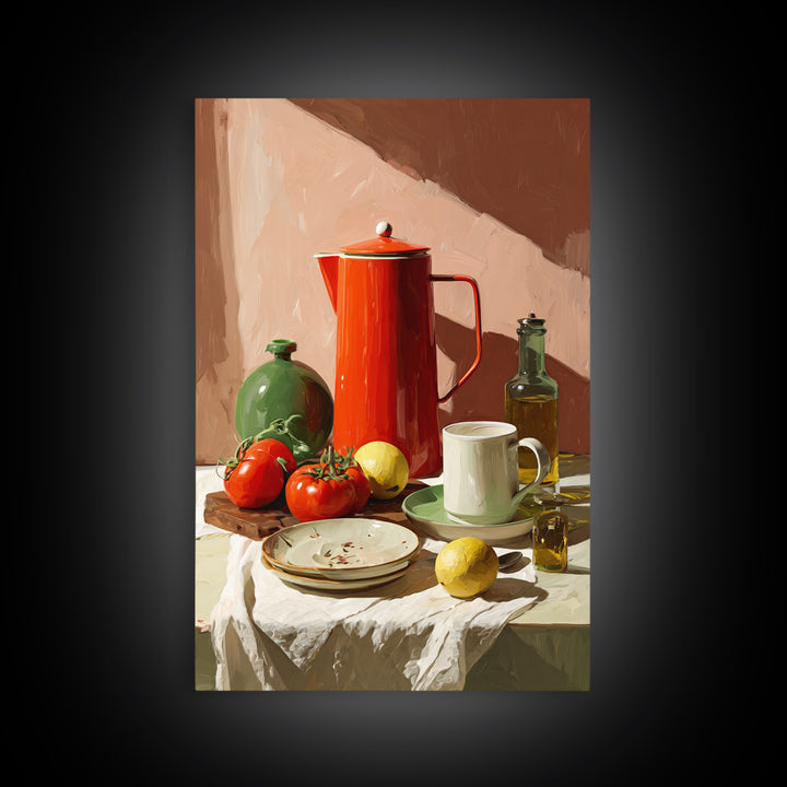 Mid Century Coffee Pot Framed Canvas Print, Coffee Shop Art, Minimalist Decor, Cafe Decor, Fine Art, Cafe, Kitchen Wall Art, CSA-2x3-30