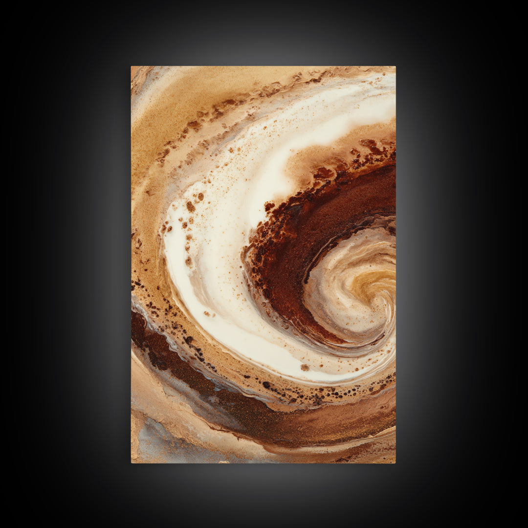 Abstract Brown and Cream Coffee Swirl Framed Canvas Print, Coffee Shop Art, Printable Art, Cafe Decor, Fine Art, Cafe, CSA-2x3-41