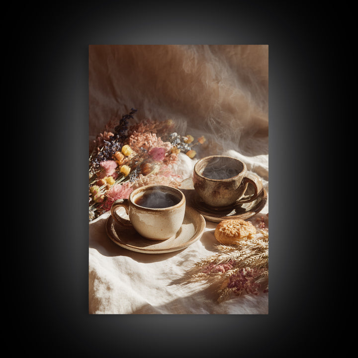 Two Cups Facing Each Other Canvas Print, Coffee Shop Art, Farmhouse Decor, Cafe Decor, Fine Art, Cafe, Moody Wall Art, CSA-2x3-45