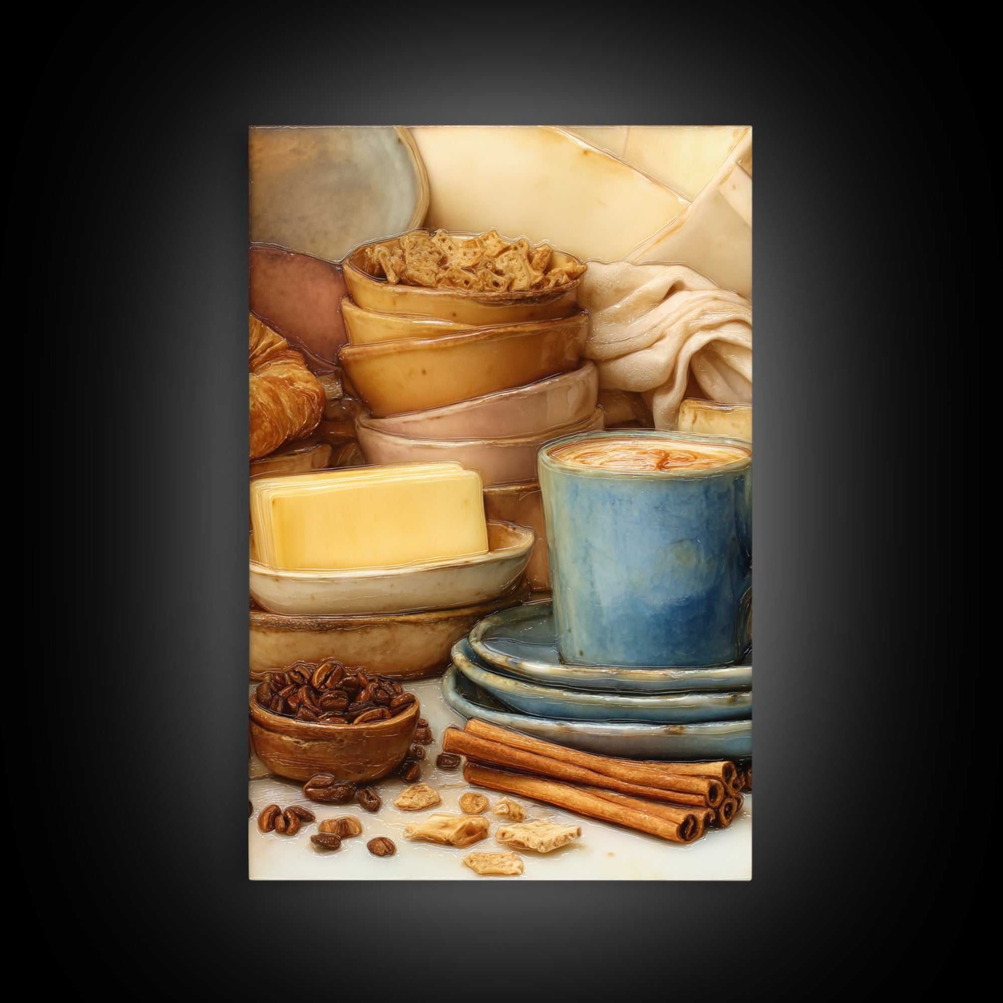Cinnamon Sticks and Cappuccino Foam Still Life Framed Canvas Print, Coffee Shop Art, Cafe Decor, Abstract Art, Cafe, CSA-2x3-56