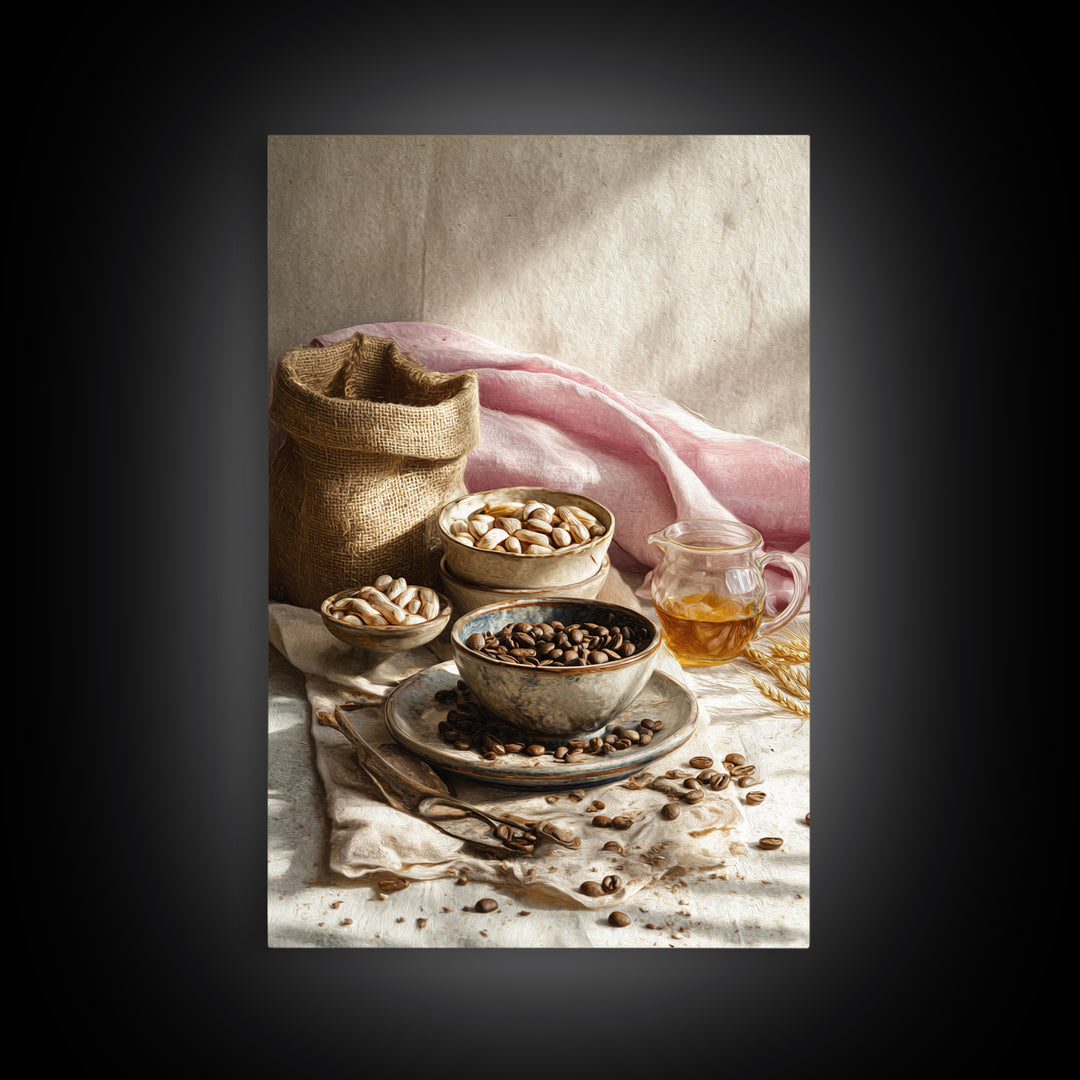 Coffee Beans and Burlap Sack Still Life Canvas Print, Coffee Shop Art, Kitchen Wall Art, Cafe Decor, Cafe, Gothic Wall Art, CSA-2x3-58