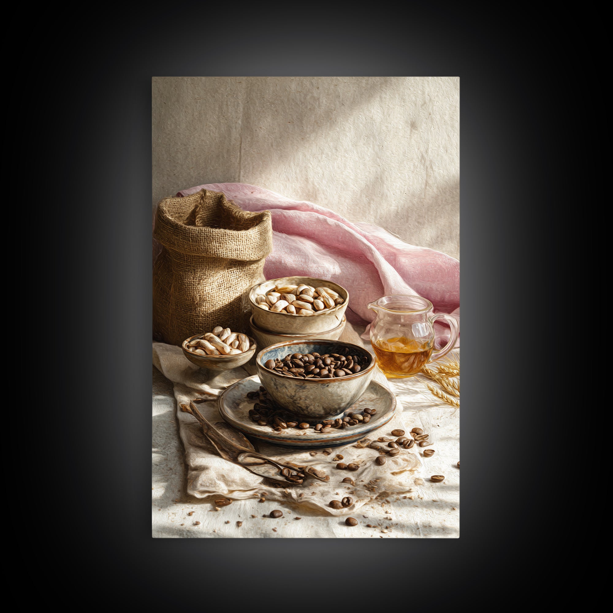 Coffee Beans and Burlap Sack Still Life Canvas Print, Coffee Shop Art, Kitchen Wall Art, Cafe Decor, Cafe, Gothic Wall Art, CSA-2x3-58