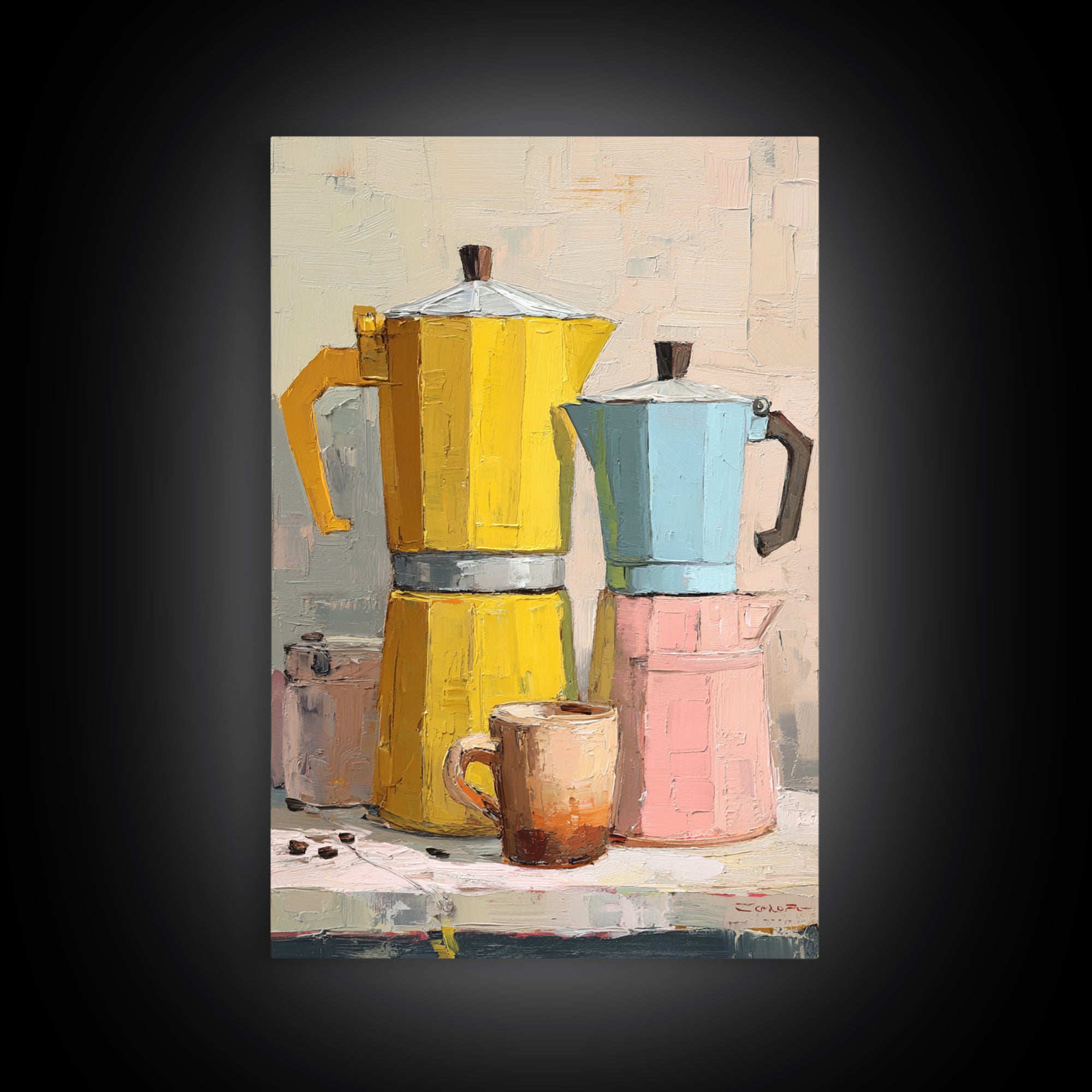 Mid Century Coffee Pot Framed Canvas Print, Coffee Shop Art, Minimalist Decor, Cafe Decor, Fine Art, Cafe, Kitchen Wall Art, CSA-2x3-6