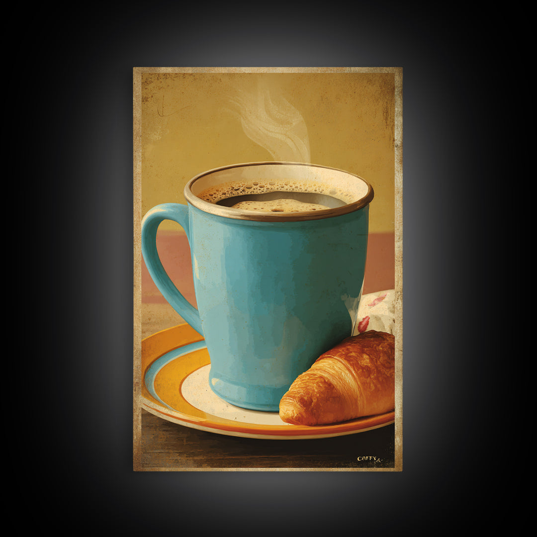 Retro Cafe Poster Coffee Cup Graphic Framed Canvas Print, Coffee Shop Art, Living Room Decor, Cafe Decor, Fine Art, Cafe, CSA-2x3-63