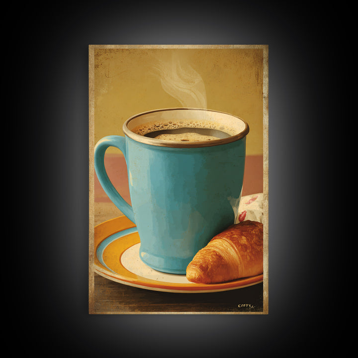 Retro Cafe Poster Coffee Cup Graphic Framed Canvas Print, Coffee Shop Art, Living Room Decor, Cafe Decor, Fine Art, Cafe, CSA-2x3-63