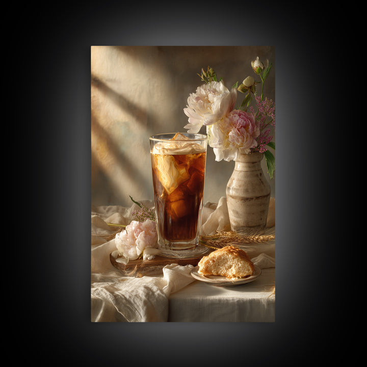 Iced Coffee Glass Canvas Print, Coffee Shop Art, Dark Academia Decor, Cafe Decor, Cafe, Whimsical Art, Coffee Wall Art, CSA-2x3-67
