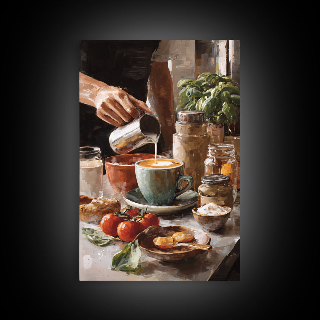 Barista Hands Pouring Milk into Espresso Canvas Print, Coffee Shop Art, Bedroom Wall Art, Cafe Decor, Fine Art, Cafe, CSA-2x3-77