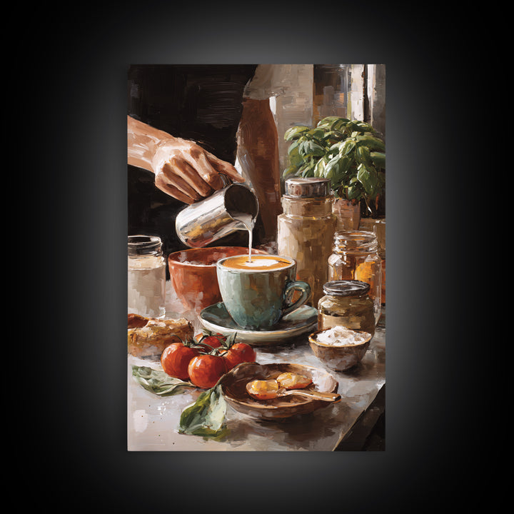 Barista Hands Pouring Milk into Espresso Canvas Print, Coffee Shop Art, Bedroom Wall Art, Cafe Decor, Fine Art, Cafe, CSA-2x3-77