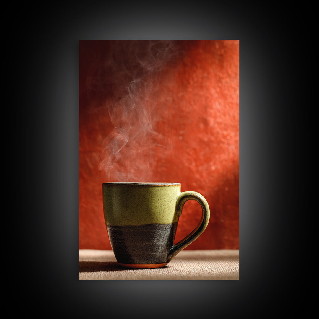 Espresso Cup with Rising Steam and Warm Canvas Print, Coffee Shop Art, Kitchen Wall Decor, Cafe Decor, Oil Painting, Cafe, CSA-2x3-81
