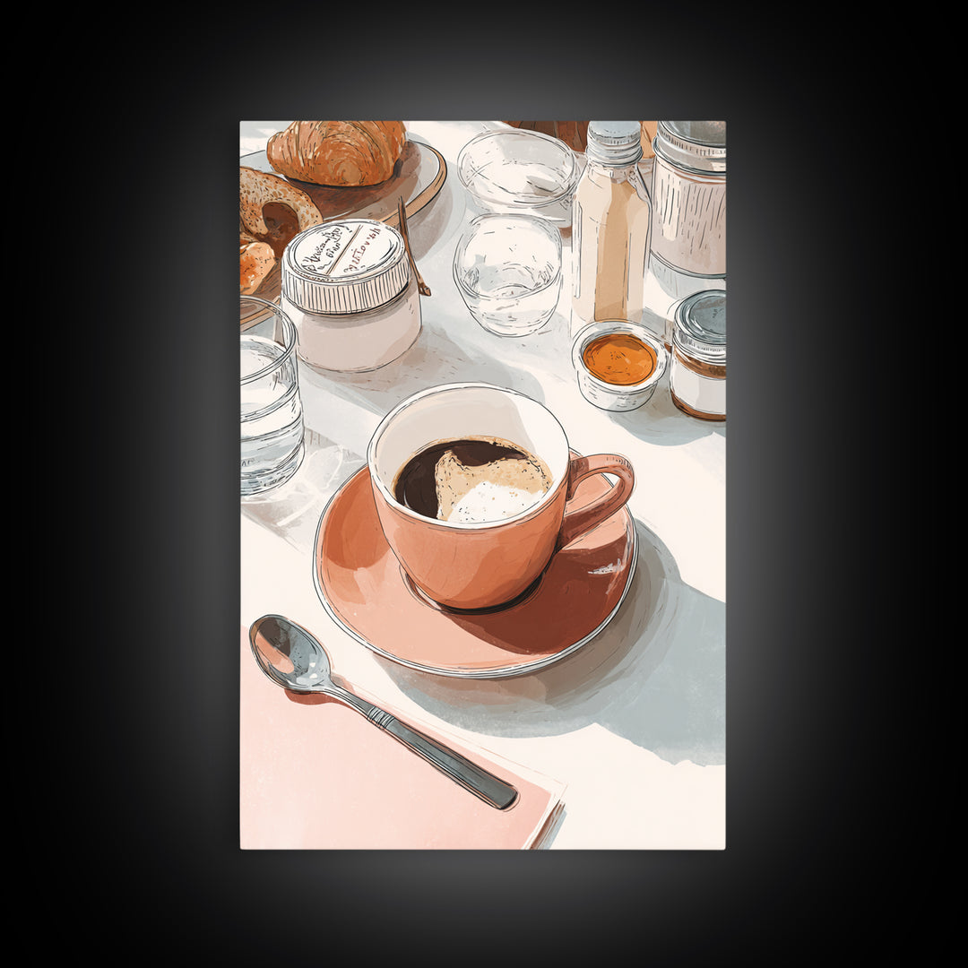 Minimal Line Art of a Cup and Framed Canvas Print, Coffee Shop Art, Kitchen Decor, Cafe Decor, Abstract Art, Cafe, CSA-2x3-98