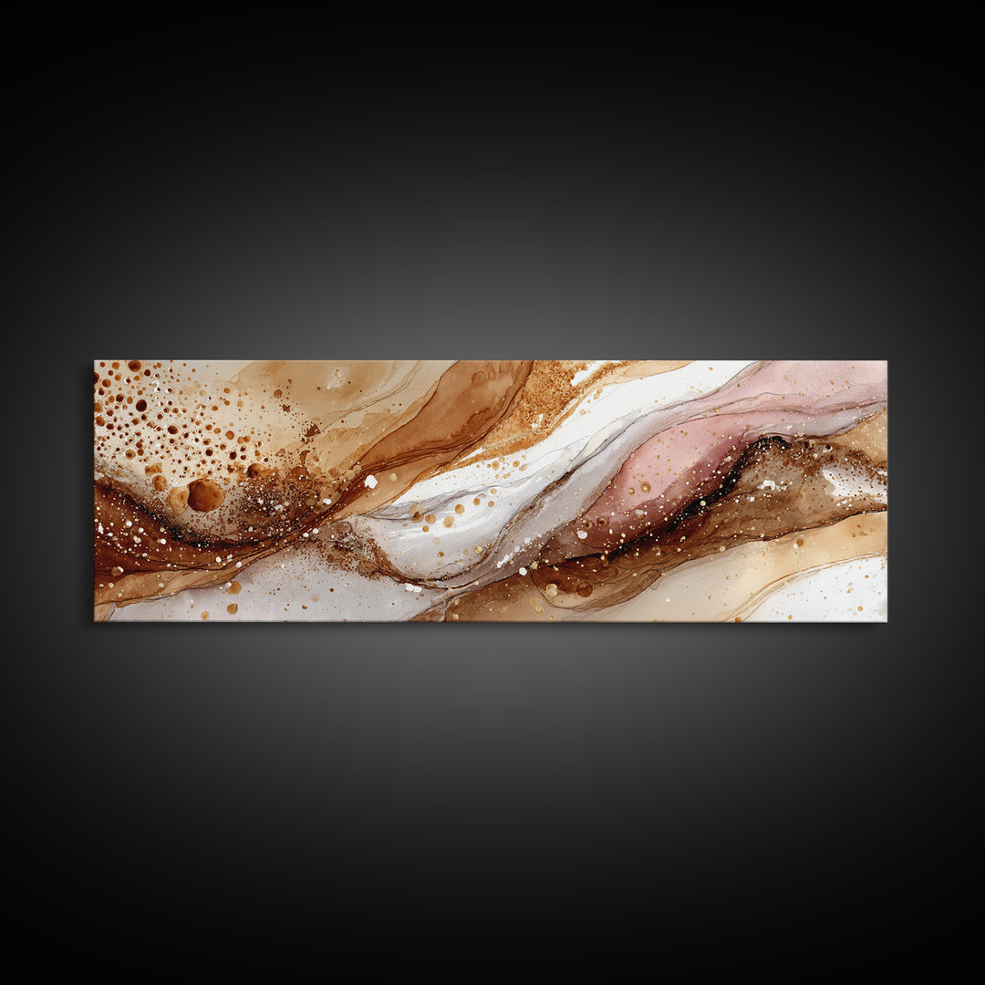 Abstract Brown and Cream Coffee Swirl Framed Canvas Print, Coffee Shop Art, Bedroom Wall Art, Cafe Decor, Abstract Art, Cafe, CSA-3x1-1