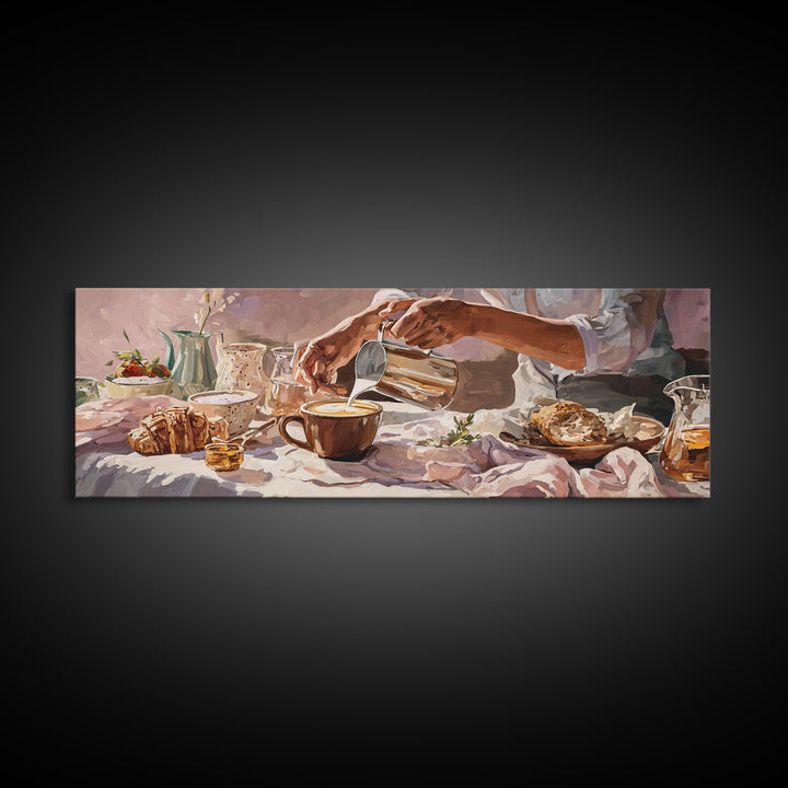 Barista Hands Pouring Milk into Espresso Canvas Print, Coffee Shop Art, Dopamine Decor, Cafe Decor, Cafe, Coffee Wall Art, CSA-3x1-13