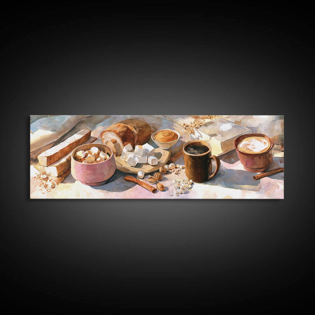Cinnamon Sticks and Cappuccino Foam Still Life Canvas Print, Coffee Shop Art, Bedroom Wall Art, Cafe Decor, Fine Art, Cafe, CSA-3x1-16