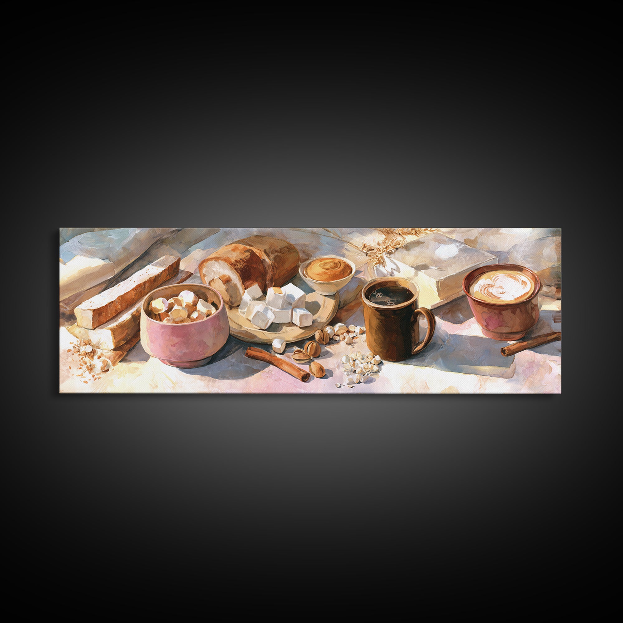 Cinnamon Sticks and Cappuccino Foam Still Life Canvas Print, Coffee Shop Art, Bedroom Wall Art, Cafe Decor, Fine Art, Cafe, CSA-3x1-16