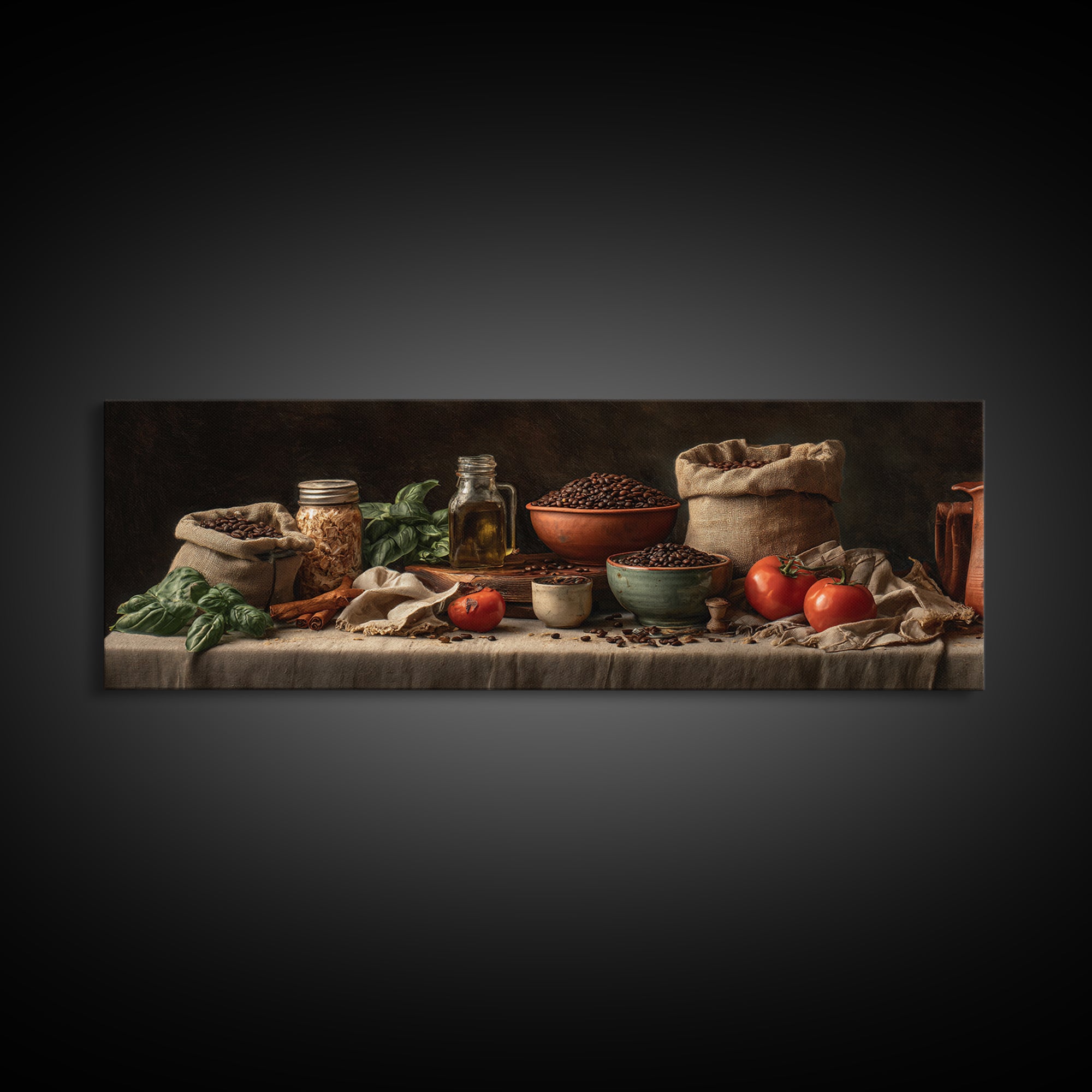 Coffee Beans and Burlap Sack Still Life Framed Canvas Print, Coffee Shop Art, Kitchen Art, Cafe Decor, Fine Art, Cafe, CSA-3x1-18