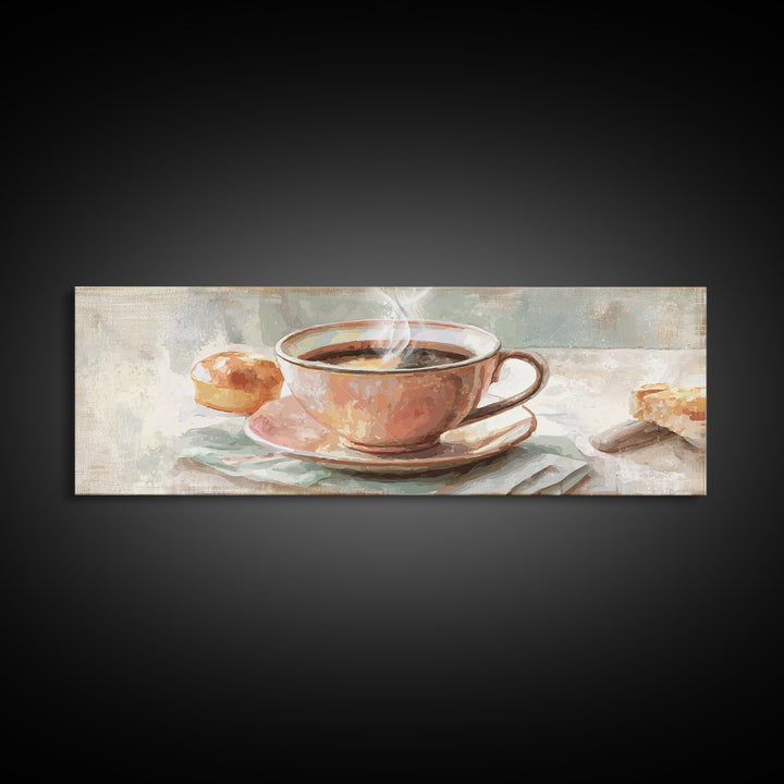 Retro Cafe Poster Coffee Cup Graphic Framed Canvas Print, Coffee Shop Art, Room Decor, Cafe Decor, Cafe, Canvas Wall Art, CSA-3x1-23