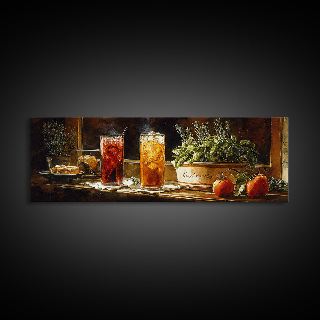 Iced Coffee Glass Framed Canvas Print, Coffee Shop Art, Textured Painting, Cafe Decor, Fine Art, Cafe, Kitchen Decor, CSA-3x1-27