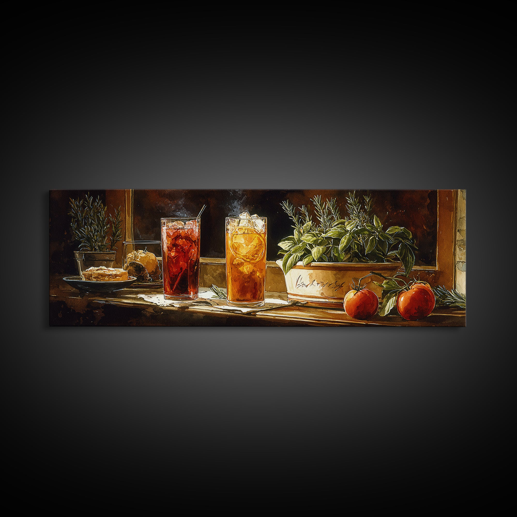 Iced Coffee Glass Framed Canvas Print, Coffee Shop Art, Textured Painting, Cafe Decor, Fine Art, Cafe, Kitchen Decor, CSA-3x1-27