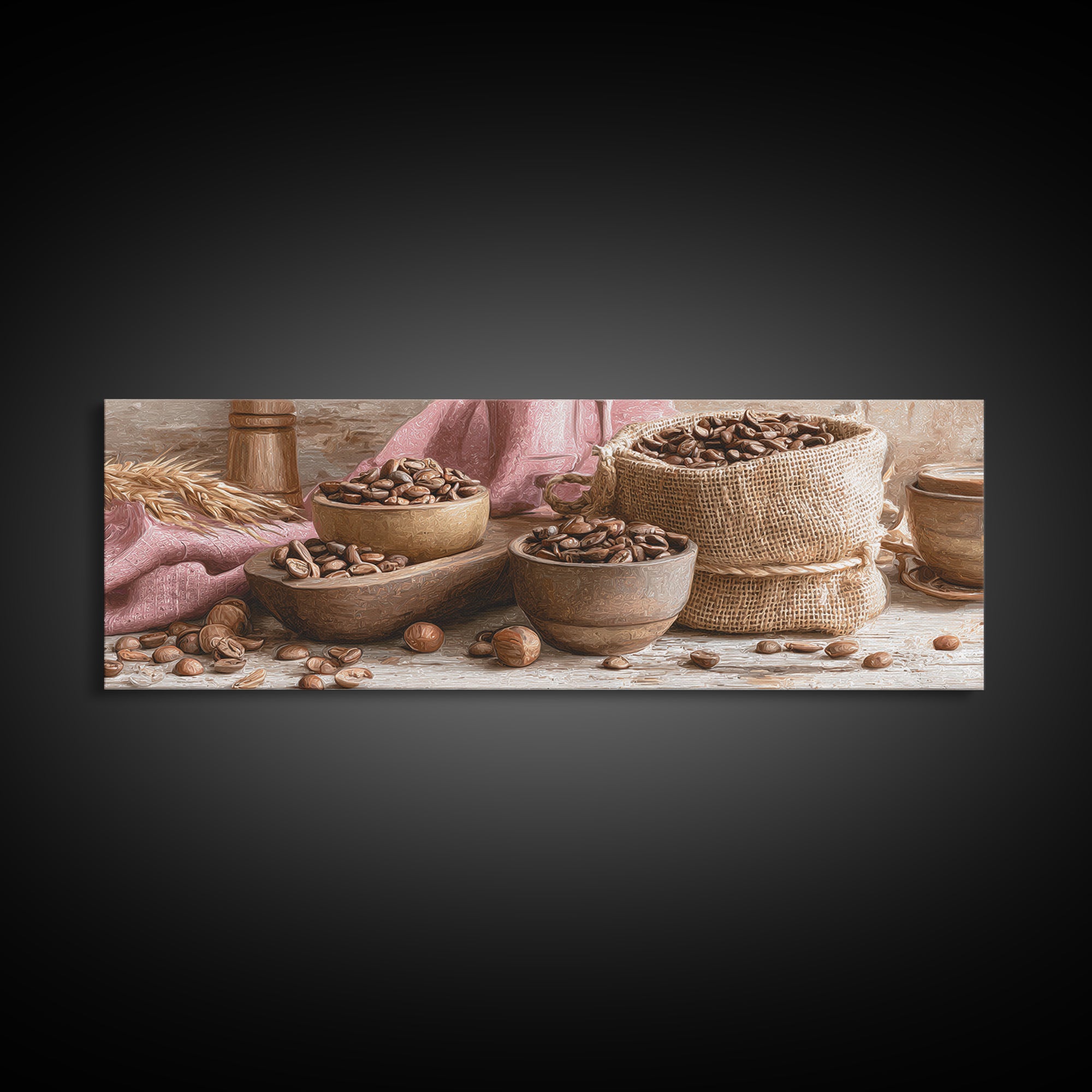 Coffee Beans and Burlap Sack Still Life Canvas Print, Coffee Shop Art, Canvas Print, Cafe Decor, Fine Art, Cafe, Neutral Decor, CSA-3x1-42