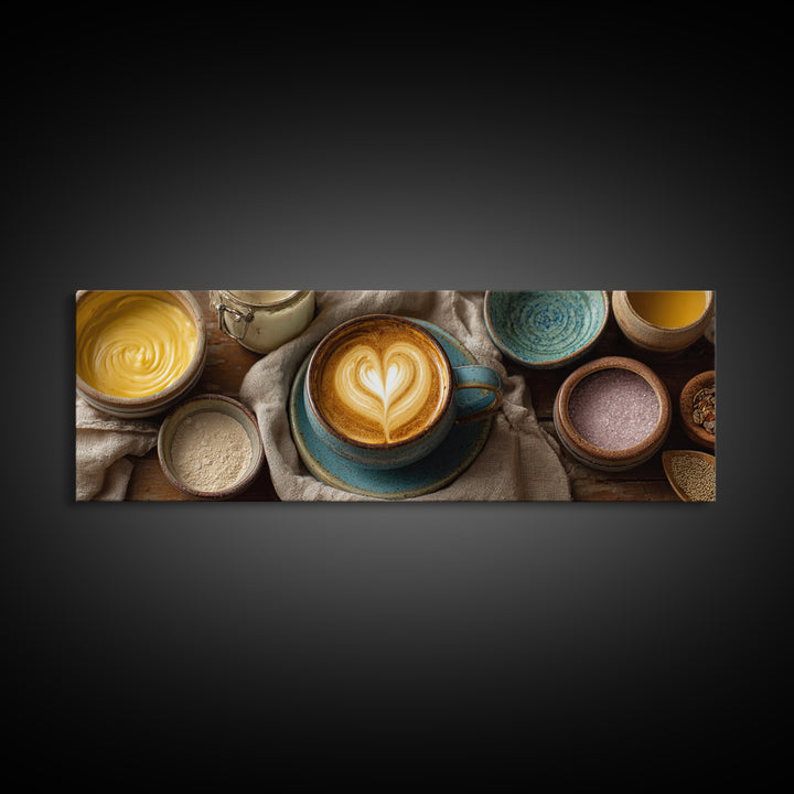 Latte Art Heart Seen from Above Framed Canvas Print, Coffee Shop Art, Modern Decor, Cafe Decor, Fine Art, Cafe, Wall Decor, CSA-3x1-44