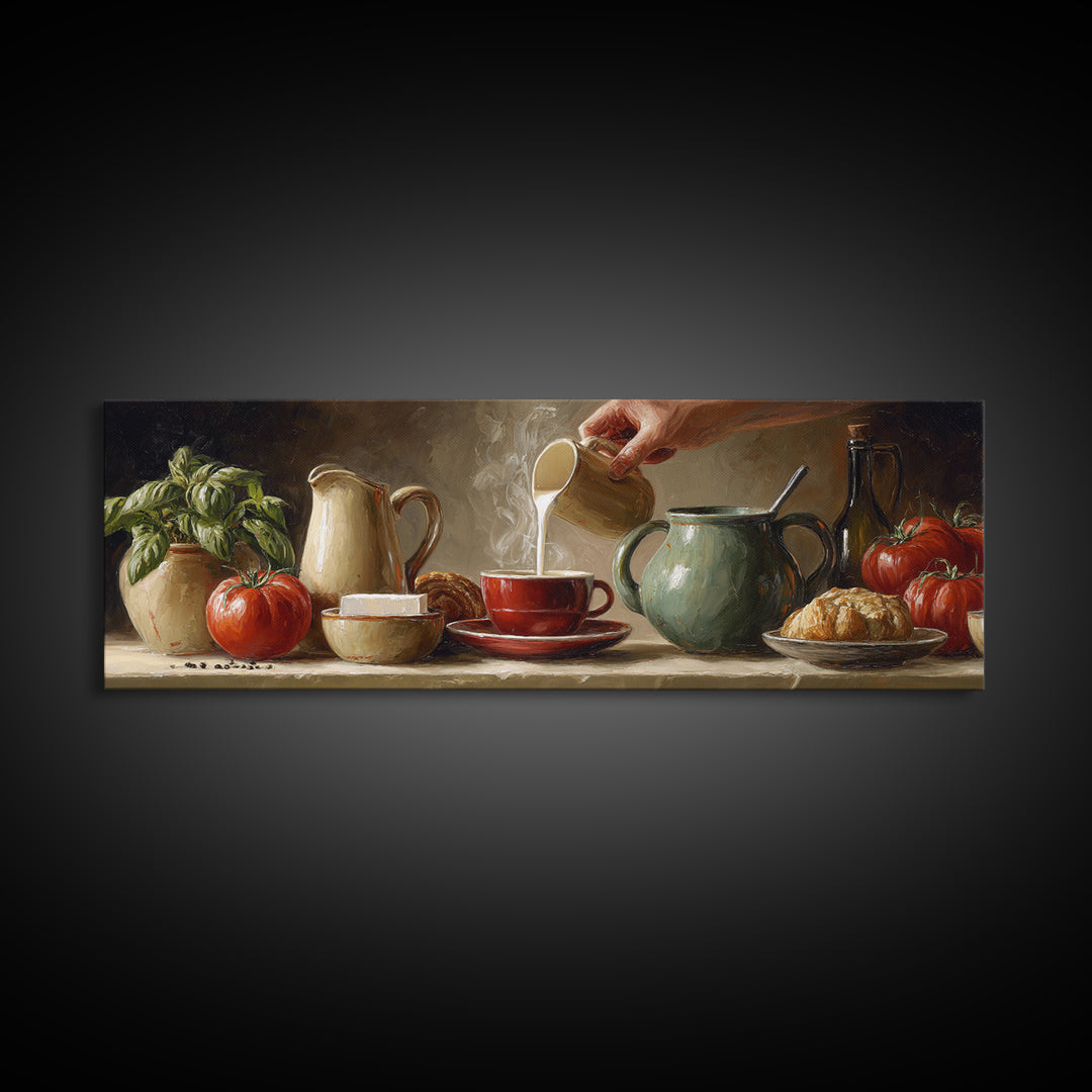 Barista Hands Pouring Milk into Espresso Canvas Print, Coffee Shop Art, Whimsical Art, Cafe Decor, Oil Painting, Cafe, CSA-3x1-61