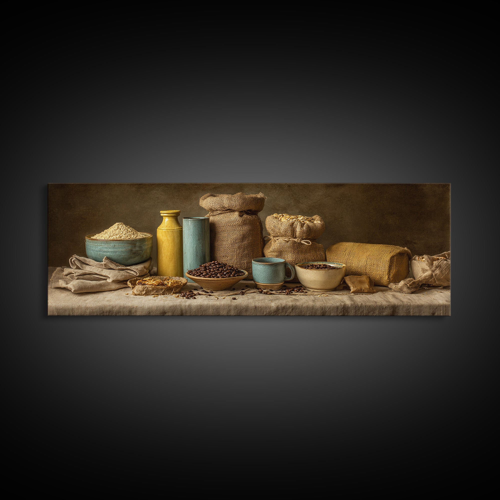 Coffee Beans and Burlap Sack Still Life Canvas Print, Coffee Shop Art, Canvas Print, Cafe Decor, Fine Art, Cafe, Neutral Decor, CSA-3x1-66