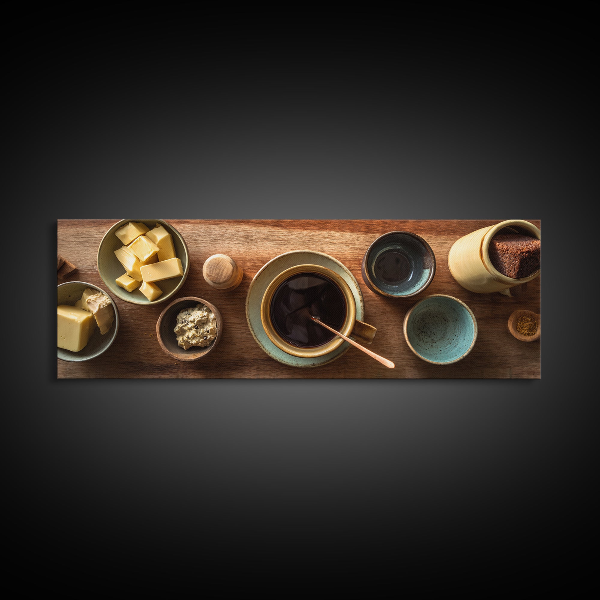 Moody Dark Roast Still Life Framed Canvas Print, Coffee Shop Art, Wall Decor, Cafe Decor, Fine Art, Cafe, Kitchen Gift, CSA-3x1-72